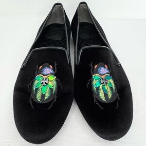 Tory Burch Easton scarab beetle women's 10 black velvet flats smoking loafers
